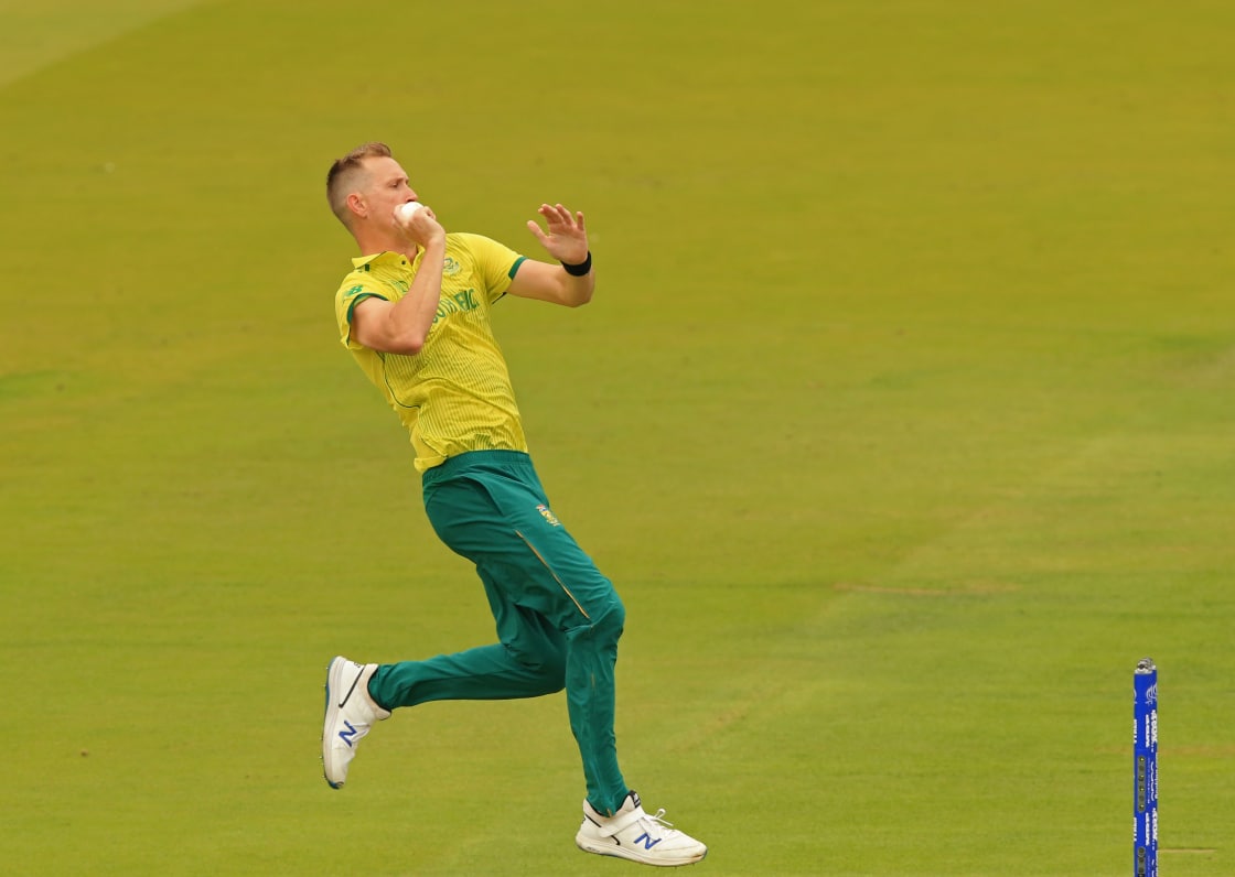 Chris Morris runs in to bowl for South Africa