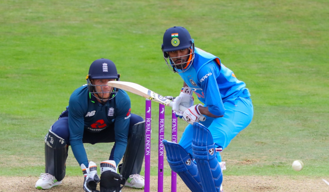 India's Hardik Pandya batting against England