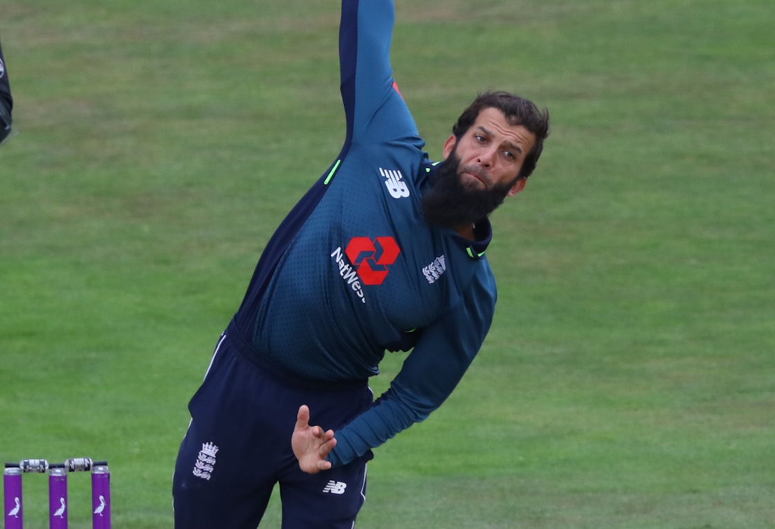 Moeen Ali with the ball in hand for England