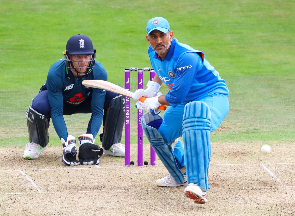 MS Dhoni bats for India against England