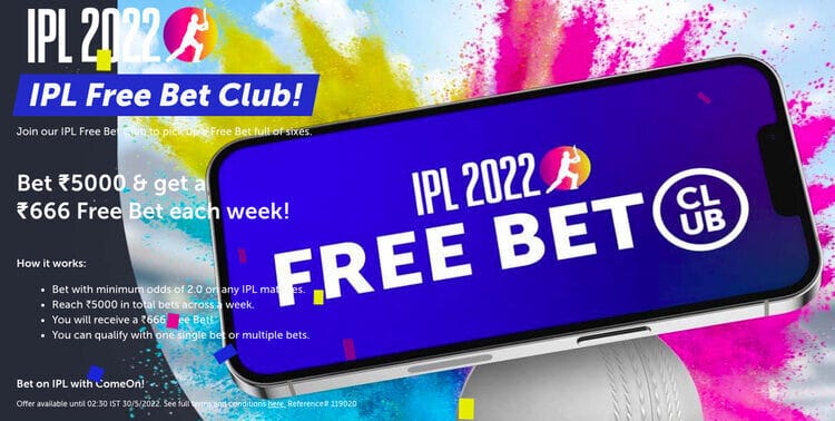 comeon india 2022 ipl free bet club promotion